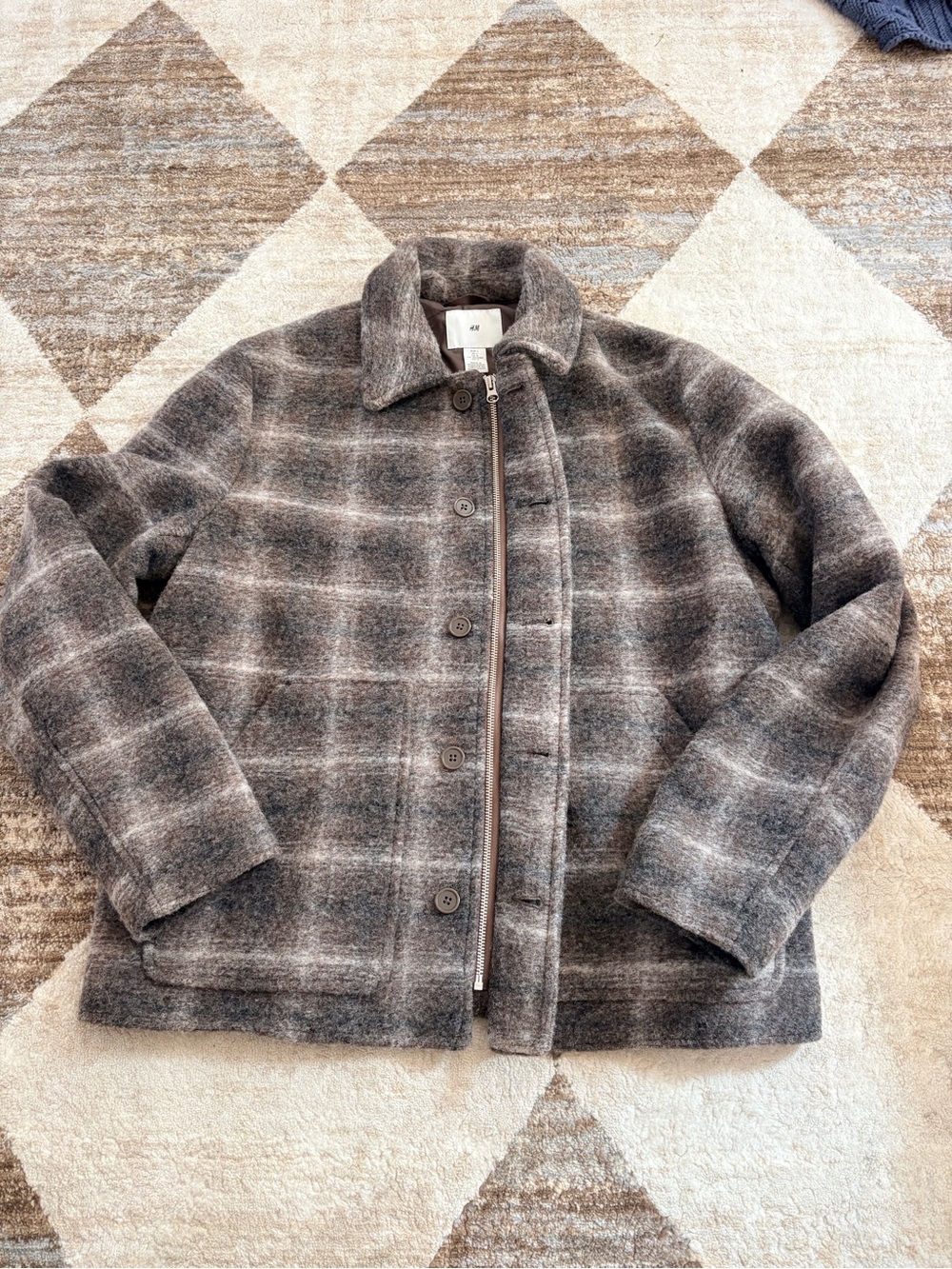 H&M Women's Gray Plaid Pea Coat
